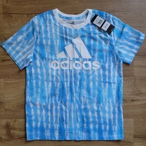 adidas Blue & White Tie-Dye Logo Short Sleeve Tee